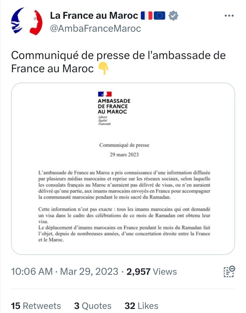 سفارة فرنسا توضح بخصوص رفض منح الفيزا للأئمة المغاربة - AgadirToday